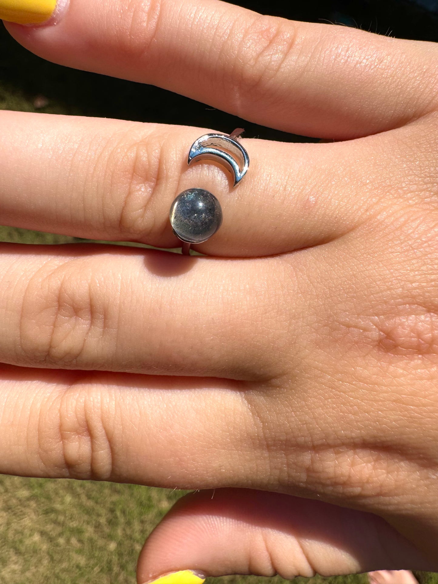 Natural Flash Labradorite Ring Stainless Steel Adjustable