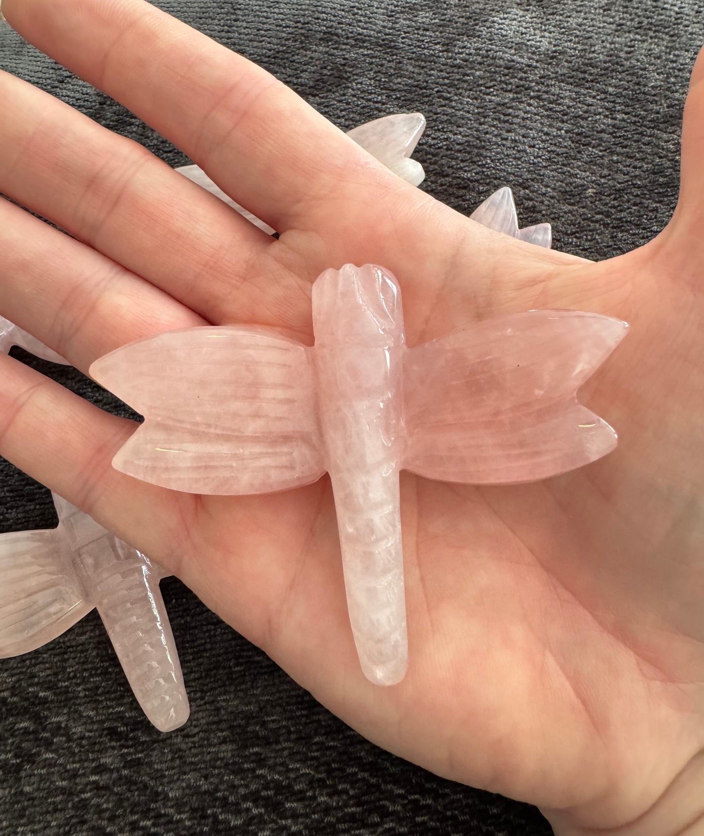 Large Dragonfly Rose Quartz Crystal Carvings