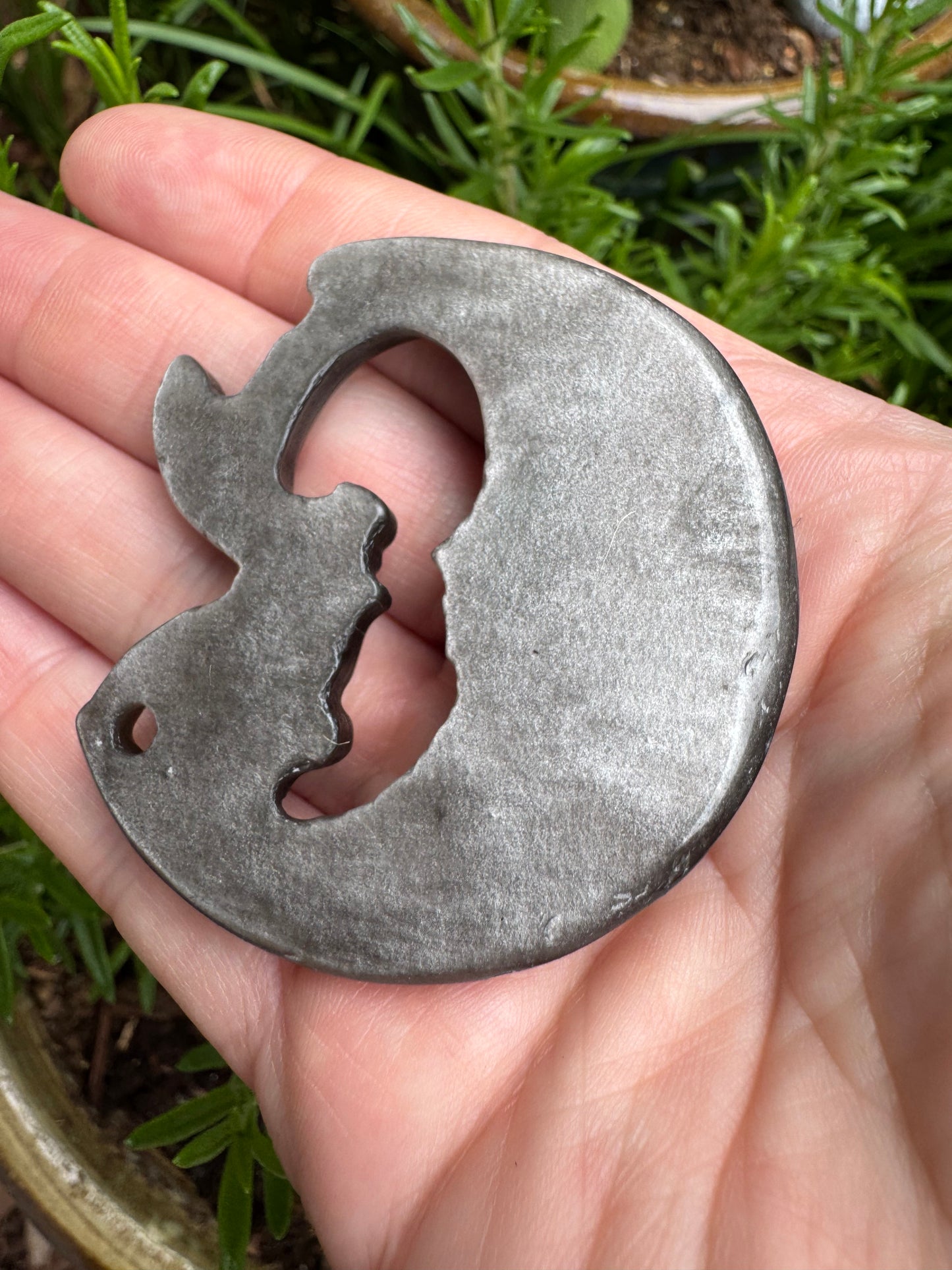 Silver Obsidian Moon with Fairy Carving Free Gift
