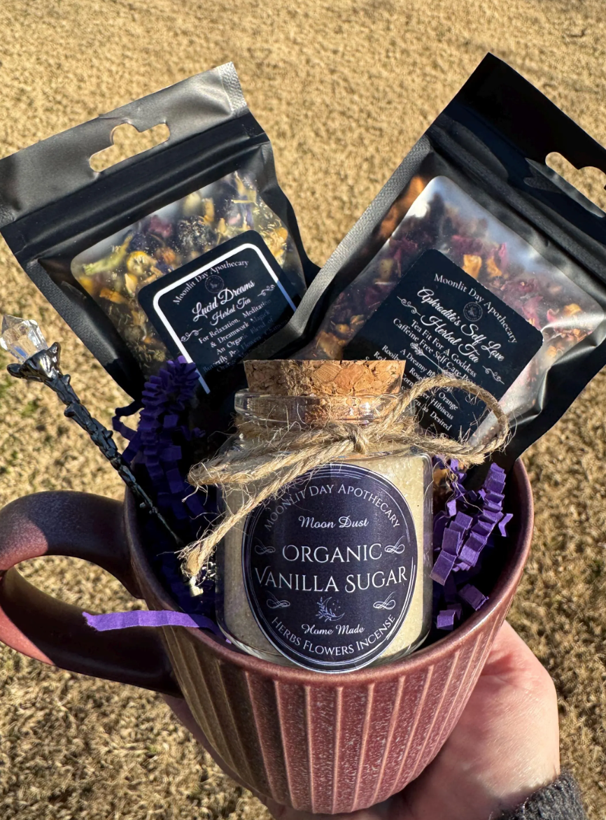 Tea Sampler w/Mug Aphrodite’s Self Love Tea & Lucid Dreams Tea Free Gift Wrap Vanilla Sugar Vintage Spoon Witchcraft Magic