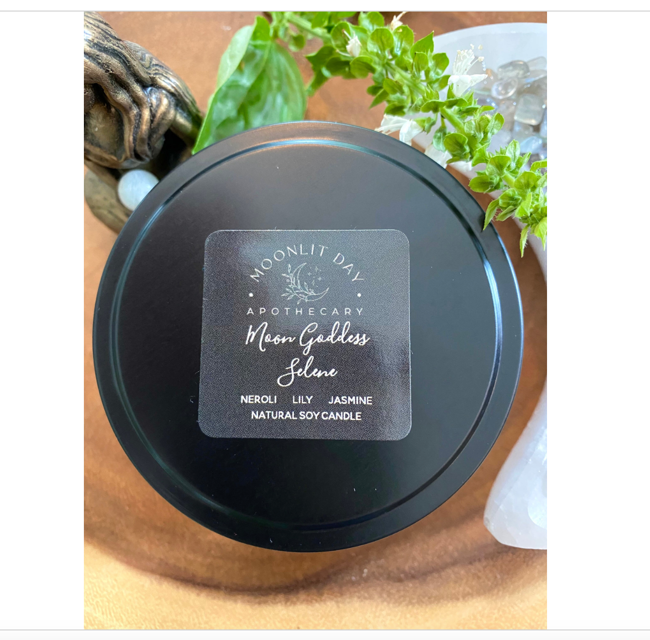 Moon Goddess Selene Ritual Candle Soy  Organic Essential Oils Crystal infused * Free Gift Wrap *Luna Intention Candle