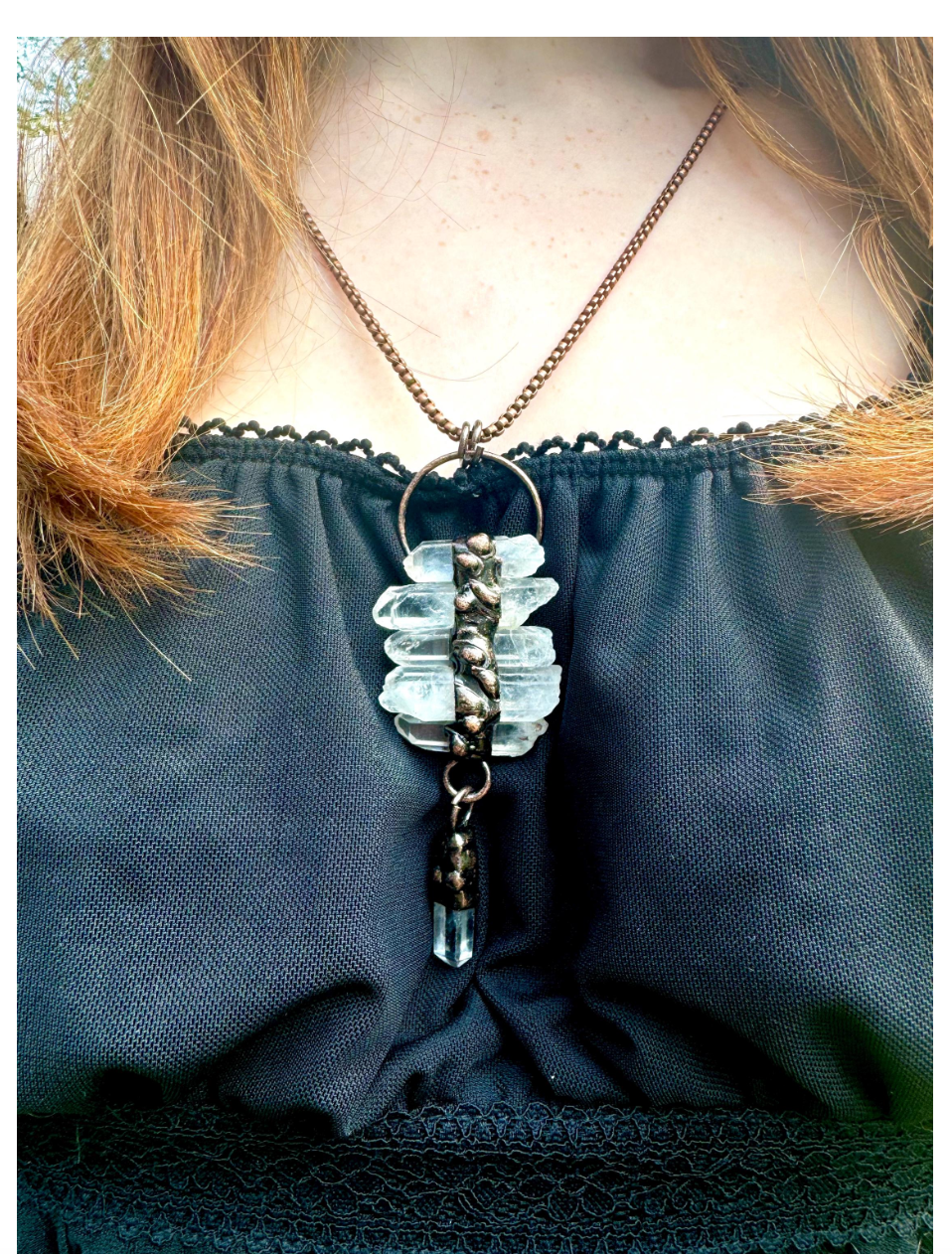Clear Quartz and Copper Necklace Free Gift Wrap Witchy Jewelry Electroformed Statement Necklace
