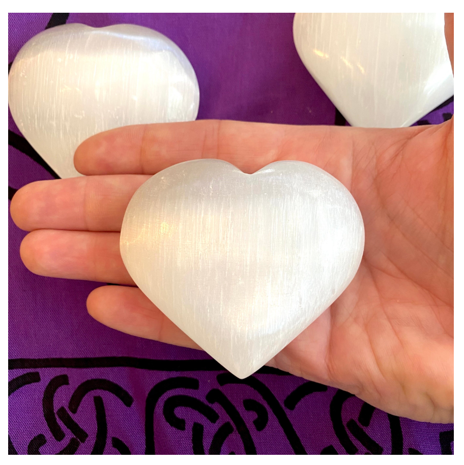 Selenite Hearts 3” Puffy Heart Stone Crystal Palm Stone Stone Free Gift Wrap