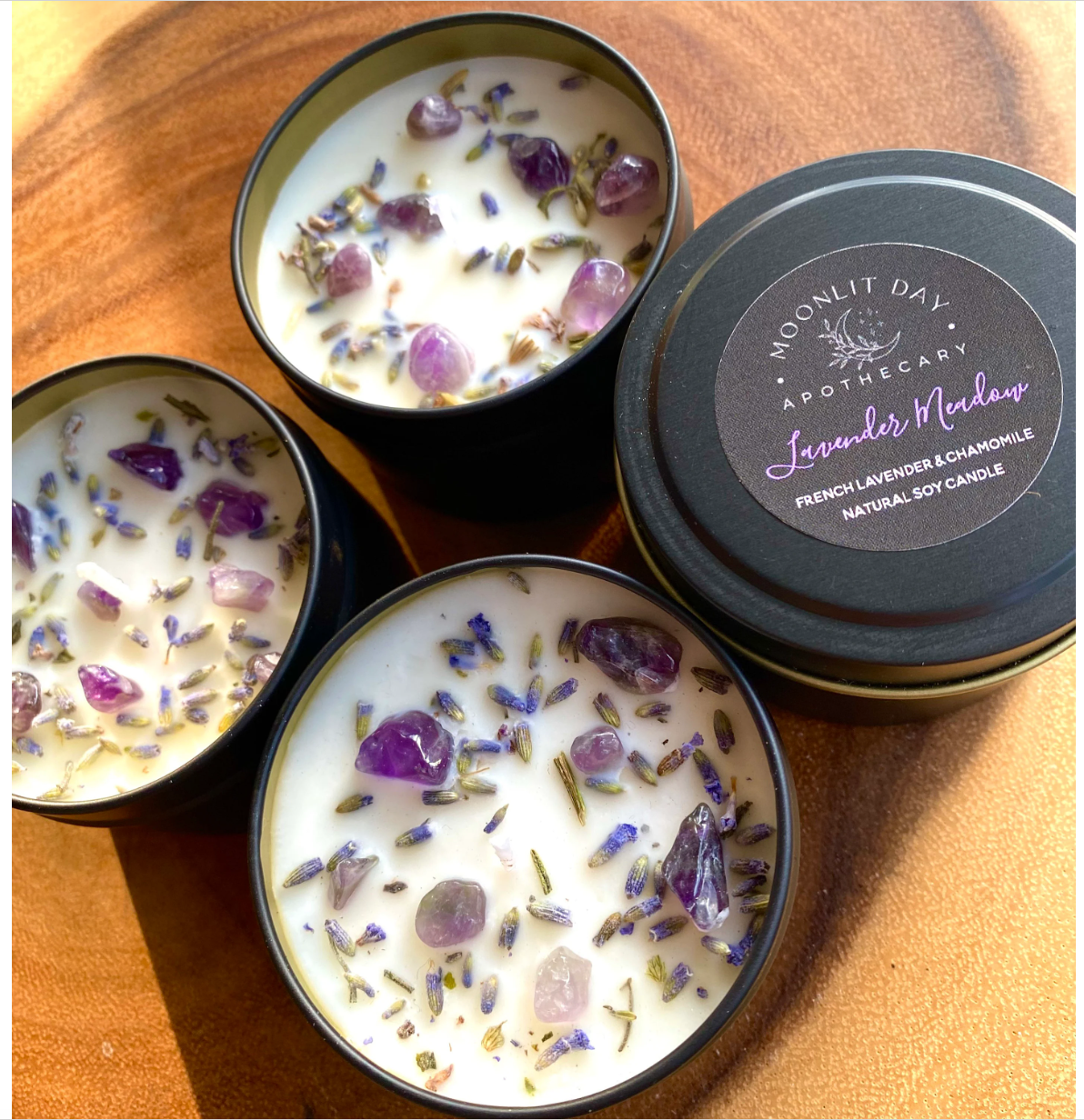 Lavender & Chamomile Candle *Free Giftwrap* Calming Stress Relief Aromatherapy Crystal Infused Organic Lavender and Chamomile Soy Wax