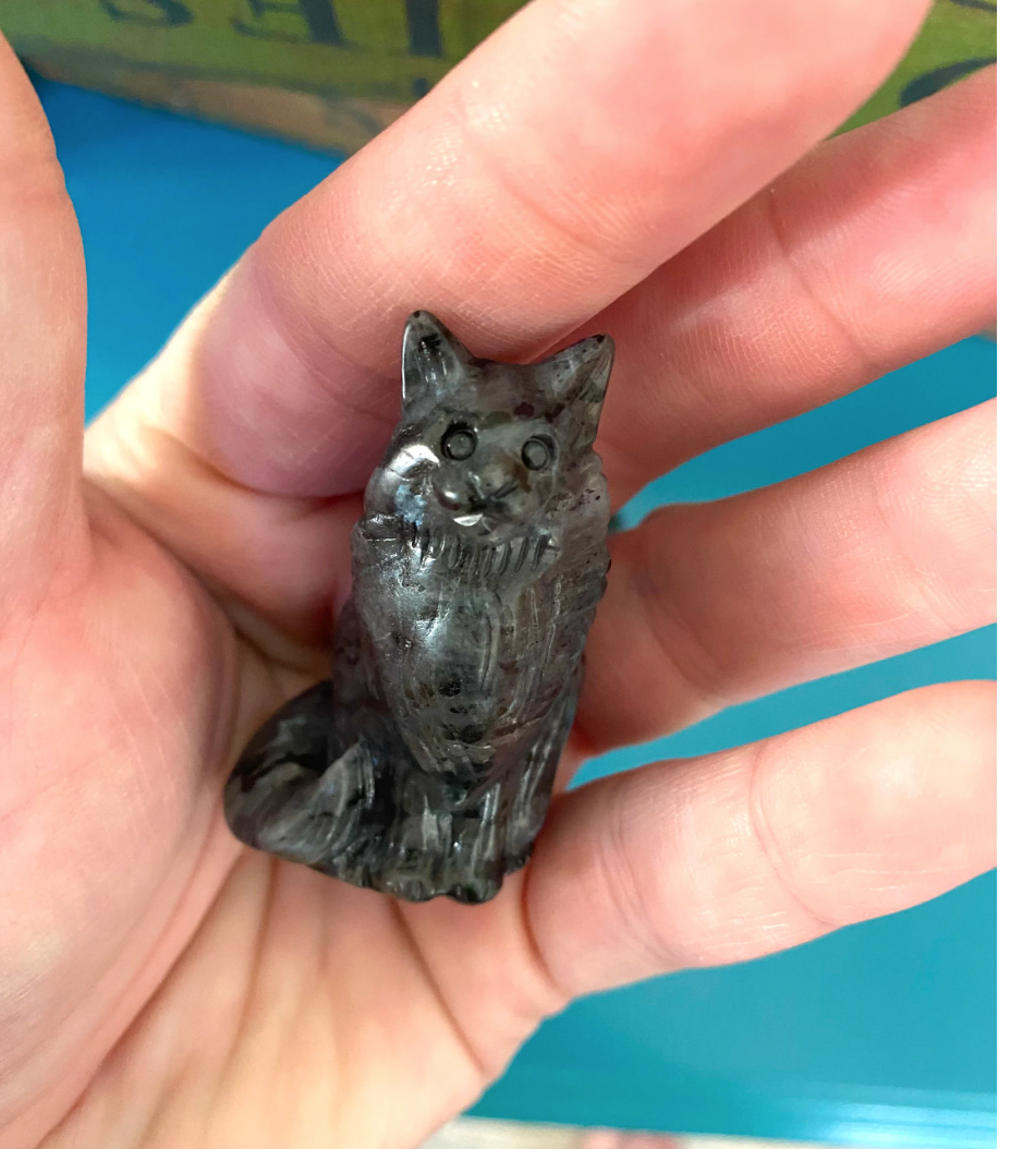 Maincoon Cat Carving Larvikite Crystal Stone Cats Free Gift Wrap