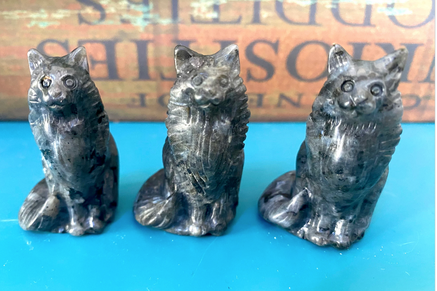 Maincoon Cat Carving Larvikite Crystal Stone Cats Free Gift Wrap