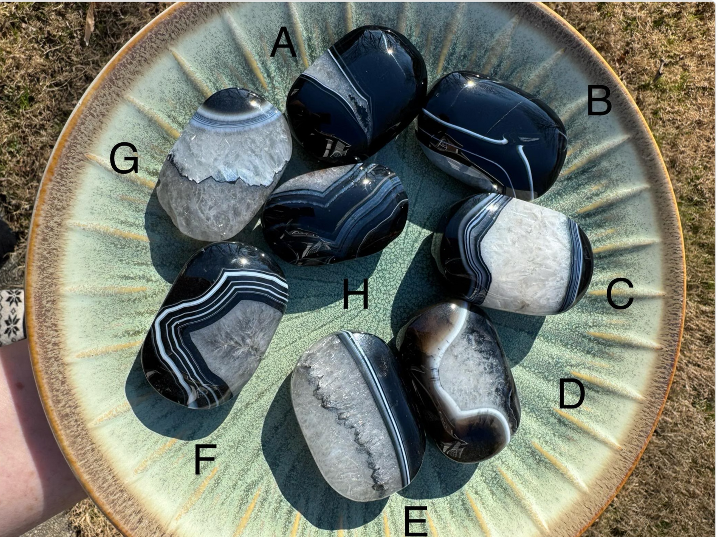 Beautiful Black Agate mixed w/ Quartz Palm Stones Free Gift Wrap