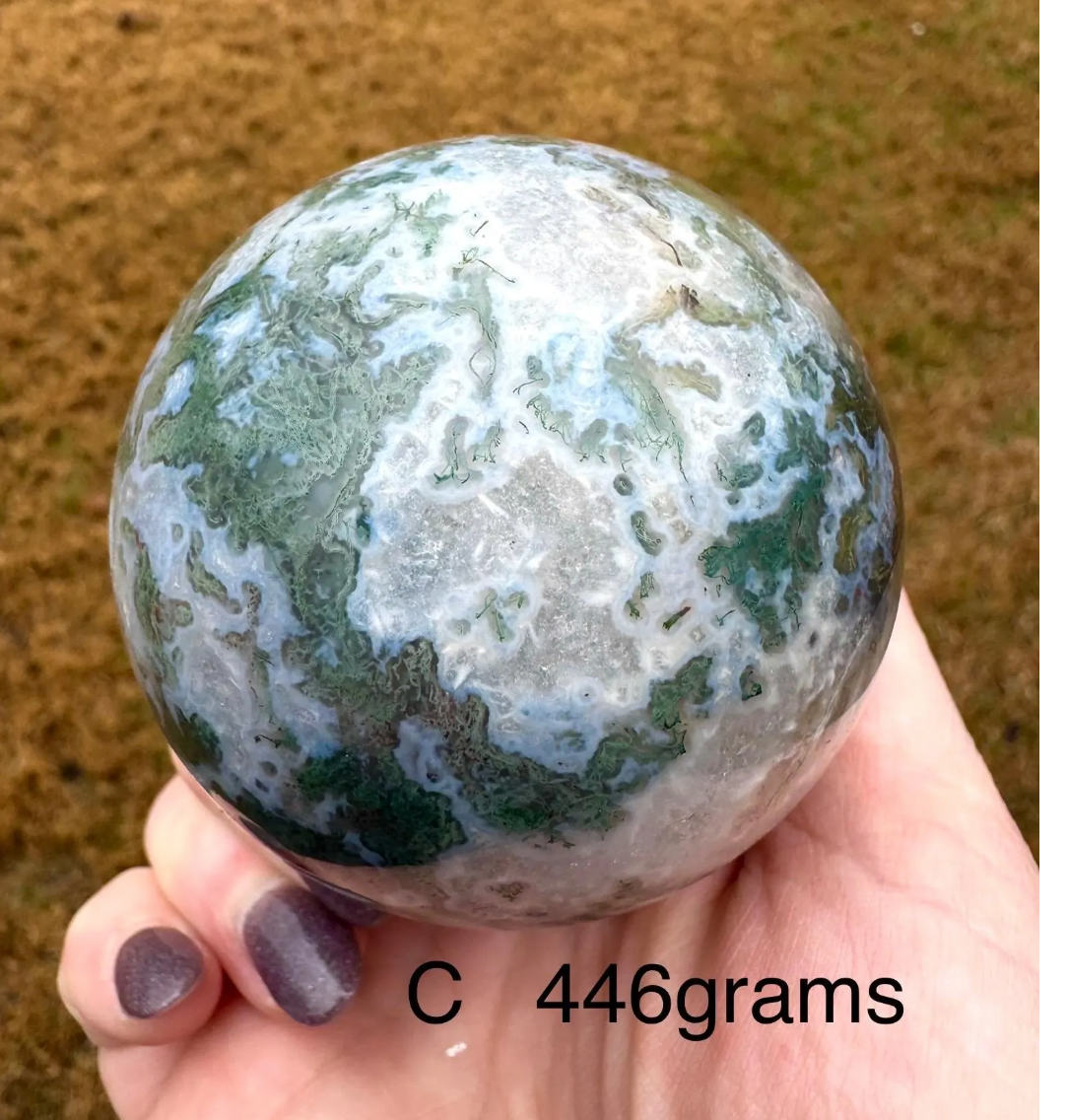 Moss Agate Spheres Crystal Carving High Quality Carved Stone 2"-3”. Green Stone Free Gift Wrap You Choose Free Holder Heart Chakra