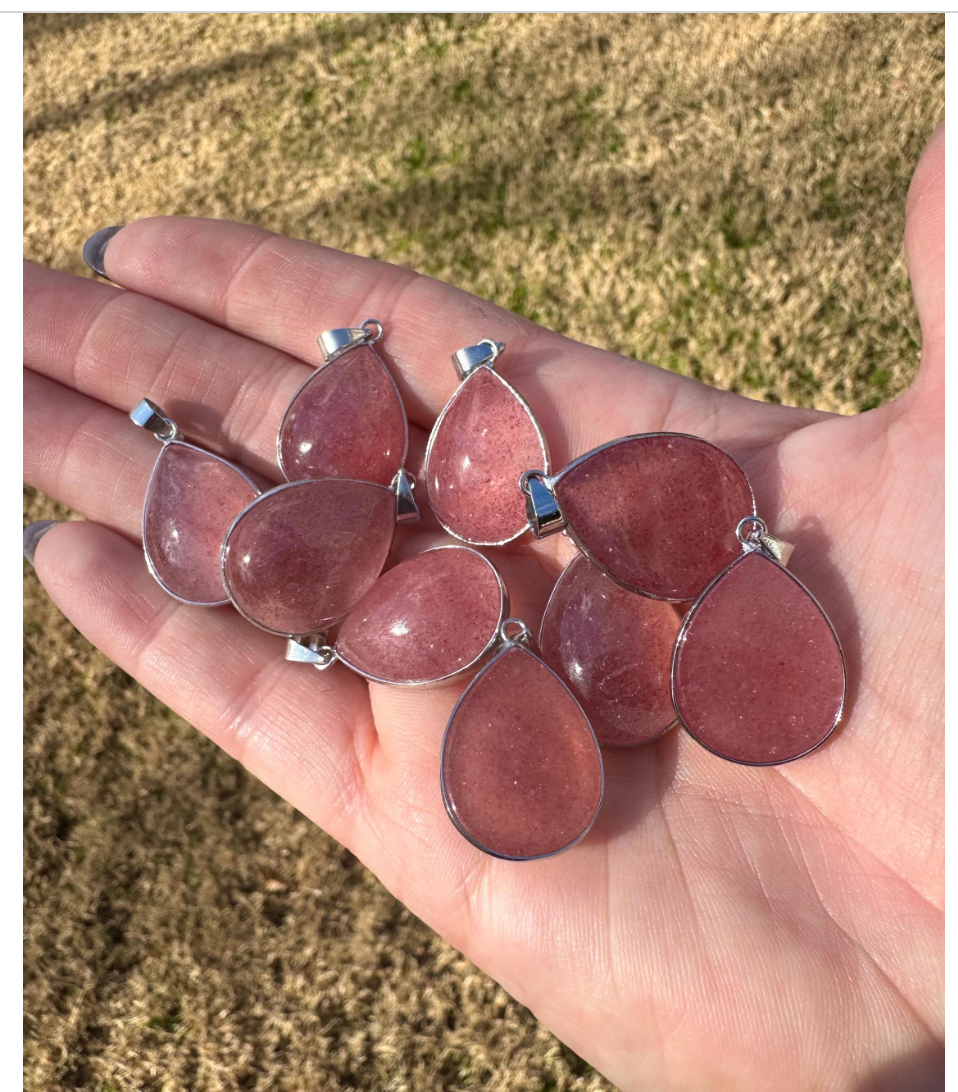 Dark Pink Natural Strawberry Quartz Teardrop Pendant with 20” Siver Necklace Chain * Free Gift Wrap * Statement Piece Pink Crystal Stone