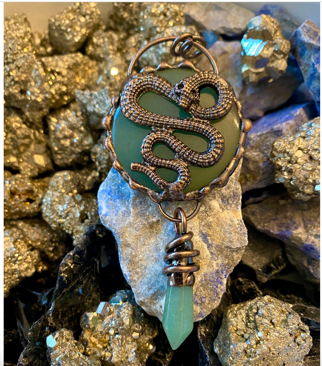 Aventurine Snake Pendant with Copper Necklace Free Gift Wrap Medusa Necklace Witchy Electroformed Statement Piece