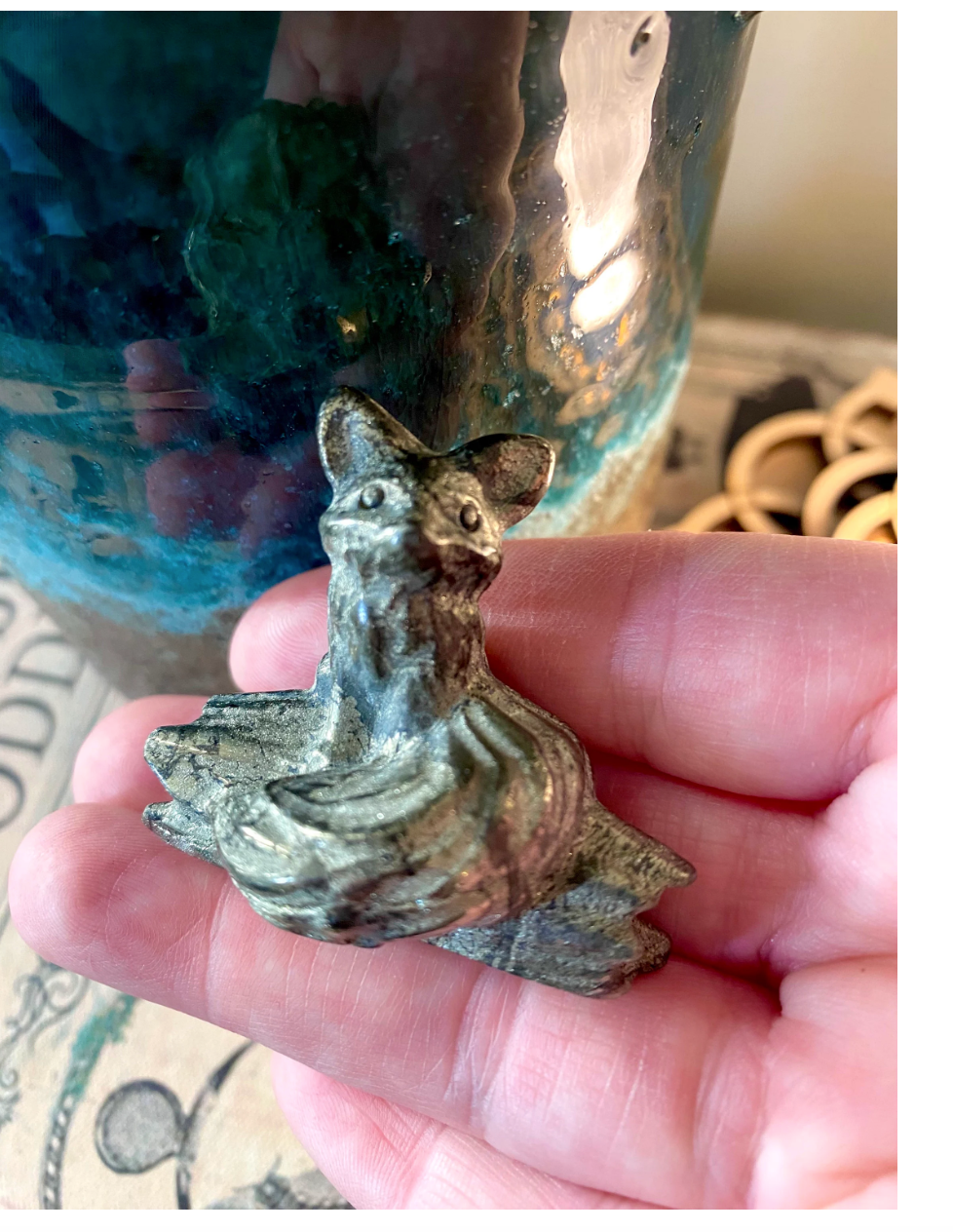 Crystal Carved Fox on a Log 1.5” long Aventurine Pink Opalite Larvikite Pyrite Free Gift Wrap