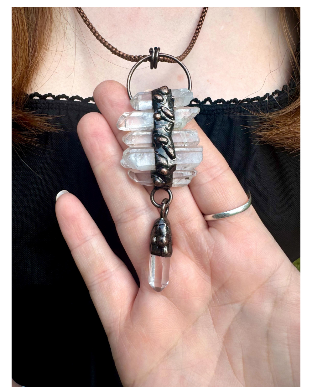 Clear Quartz and Copper Necklace Free Gift Wrap Witchy Jewelry Electroformed Statement Necklace