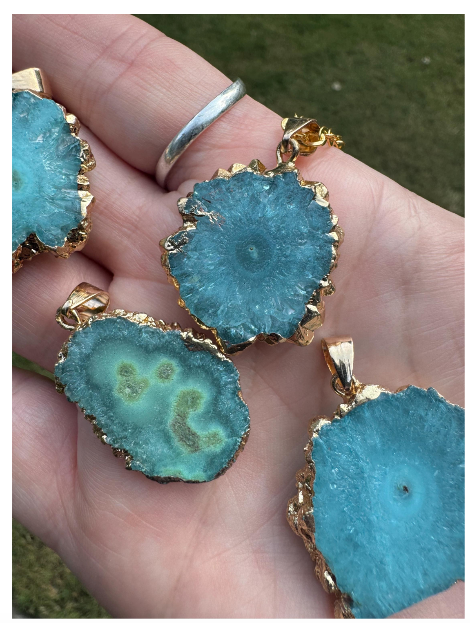 Blue Agate and Gold Hand Made Necklace Dyed Agate Free Gift Wrap Necklace Electroformed Statement Piece