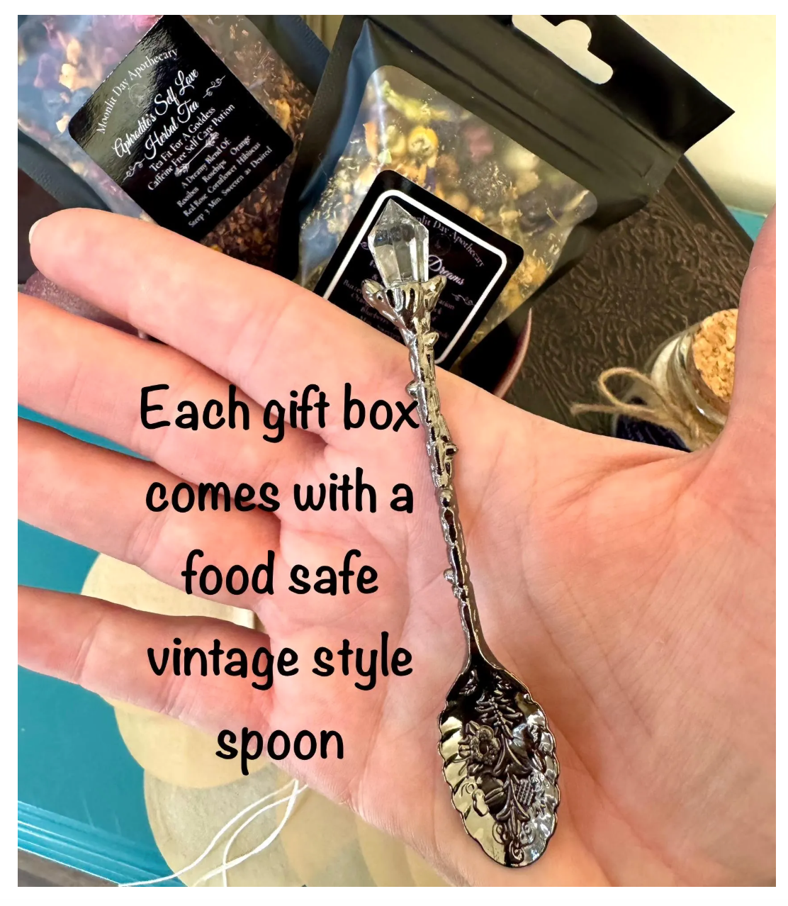 Tea Sampler w/Mug Aphrodite’s Self Love Tea & Lucid Dreams Tea Free Gift Wrap Vanilla Sugar Vintage Spoon Witchcraft Magic