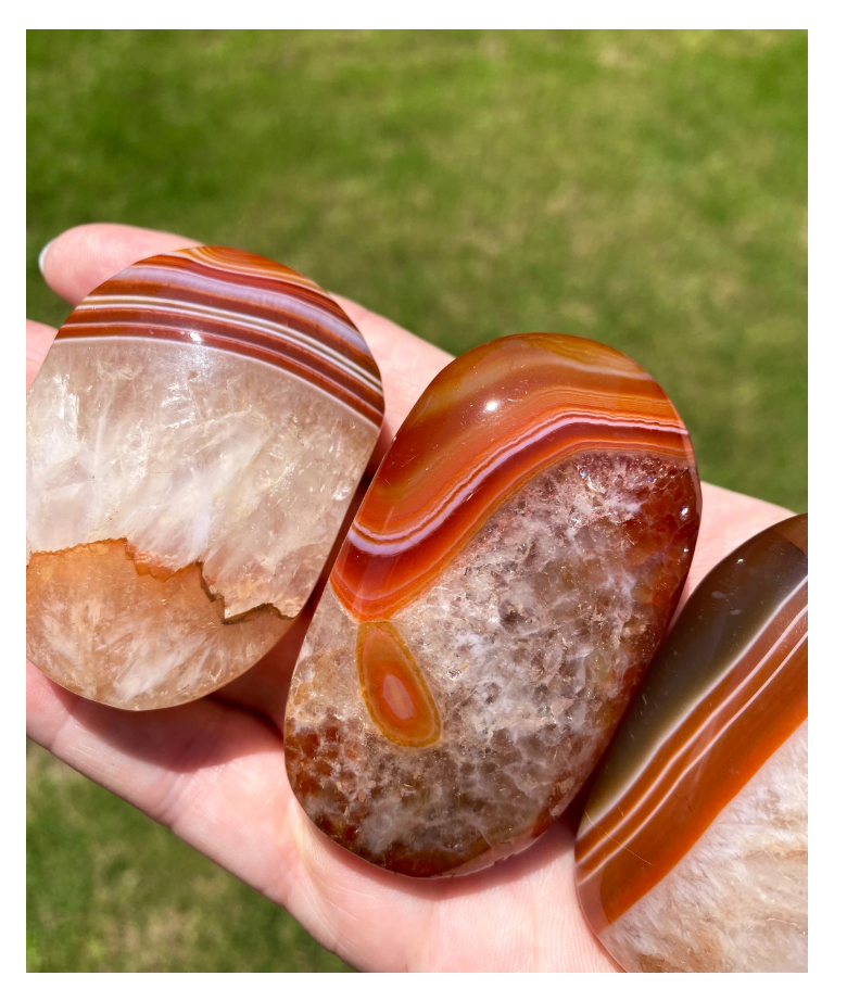 Beautiful Large Carnelian mixed w/ Quartz Palm Stones Free Gift Wrap