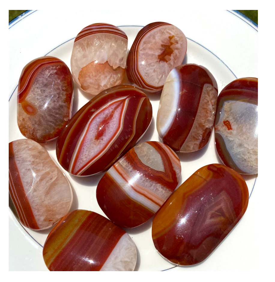 Beautiful Large Carnelian mixed w/ Quartz Palm Stones Free Gift Wrap