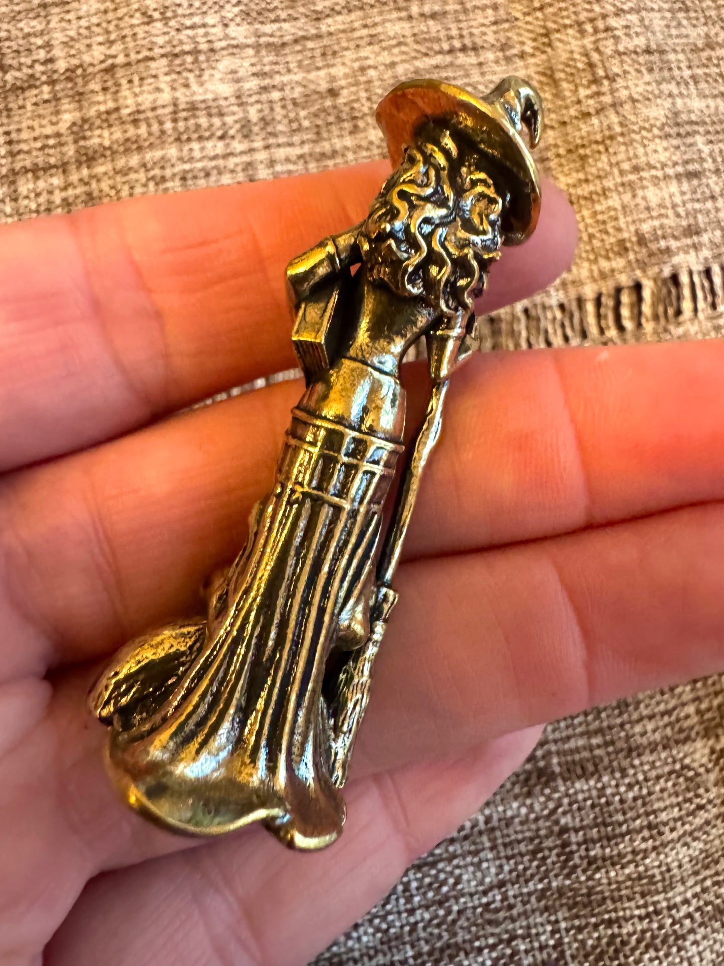 Brass Witch Statue Standing or on Broom 2”