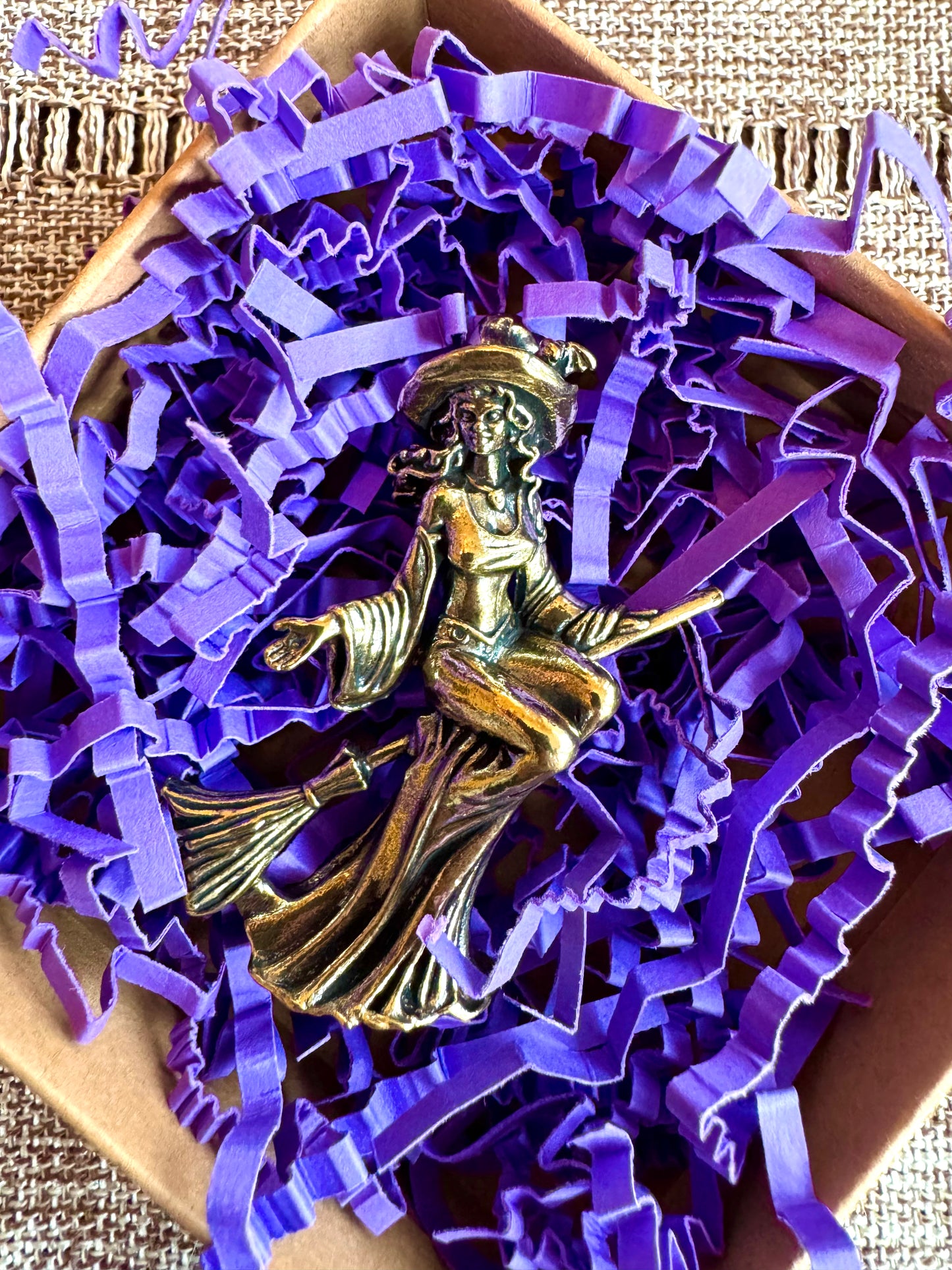Brass Witch Statue Standing or on Broom 2”
