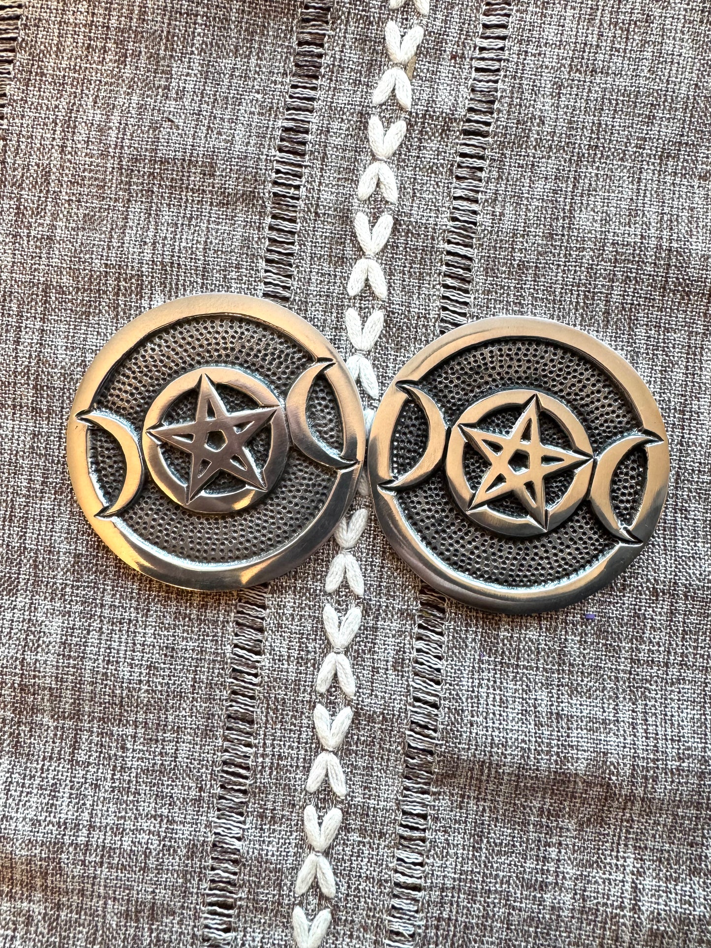 Triple Moon Pentagram Altar Tile 4” Metal