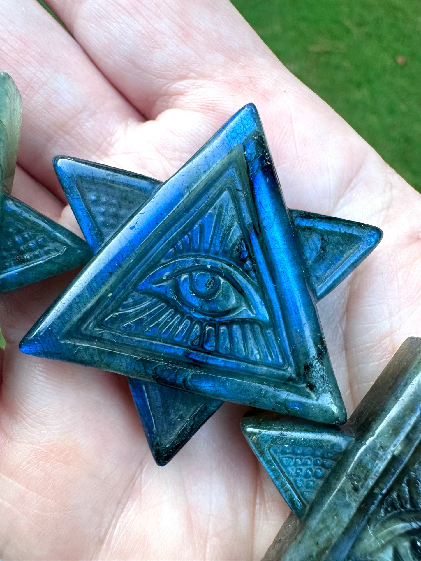 Evil Eye Flashy Labradorite Carving 1.75”