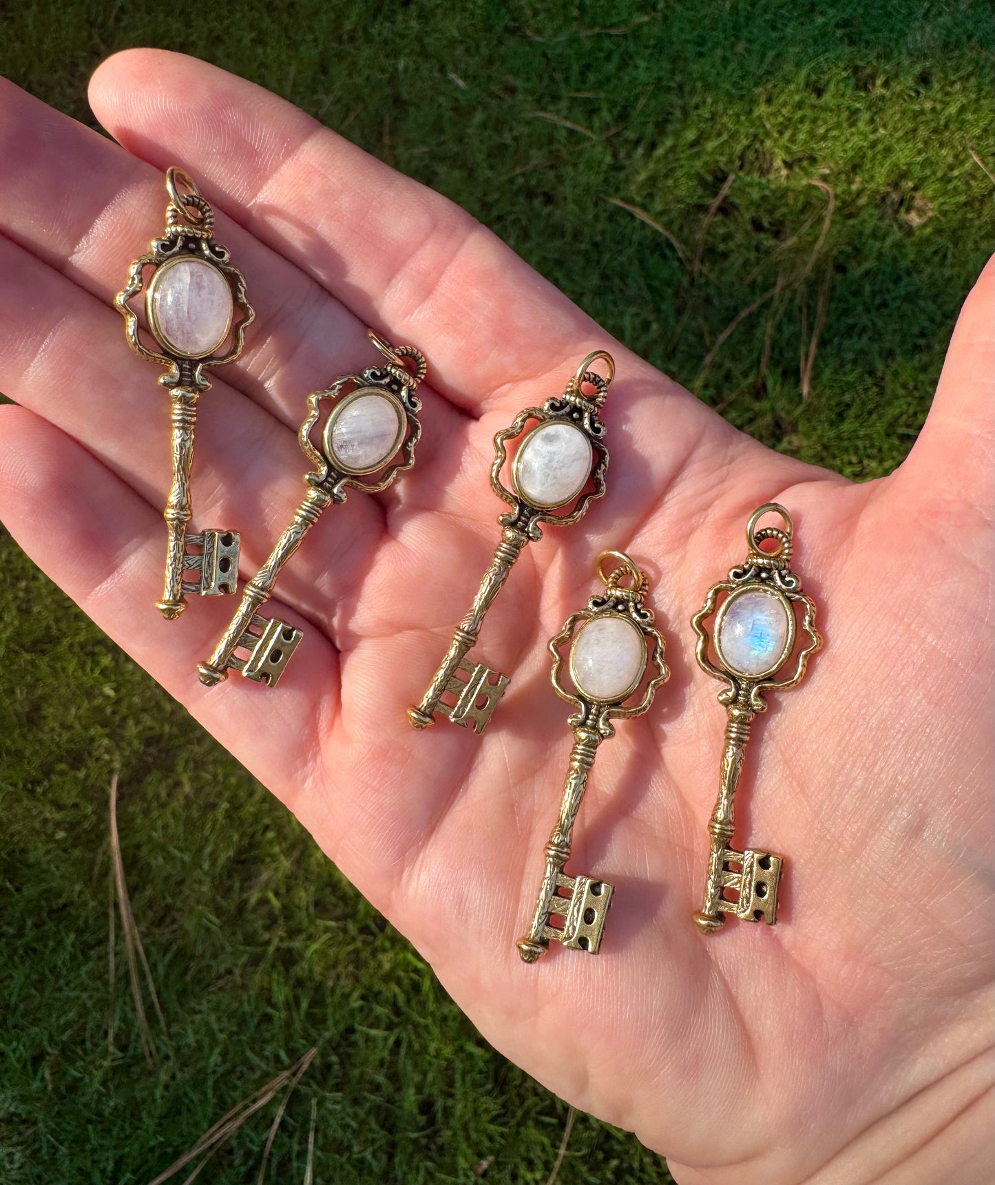 Gold Moonstone Key Pendant