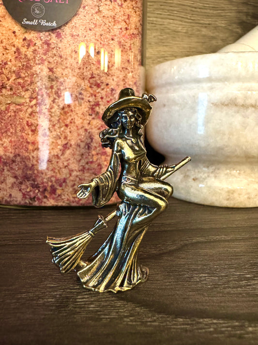 Brass Witch Statue Standing or on Broom 2”