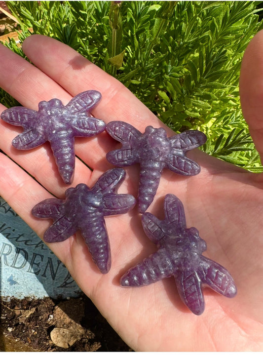 Lepidolite Dragonfly Carvings Purple Crystal Stones