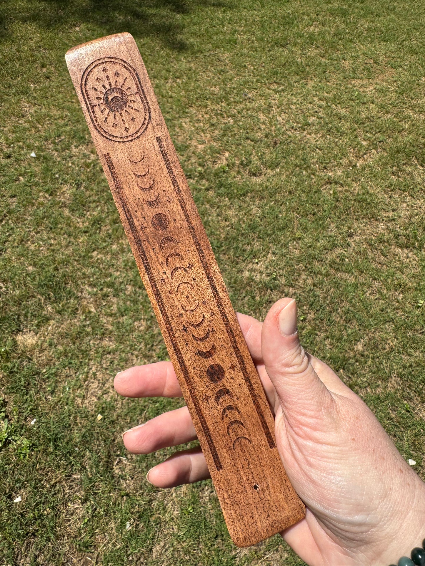 Moon Phase Stick Incense Holder Wood