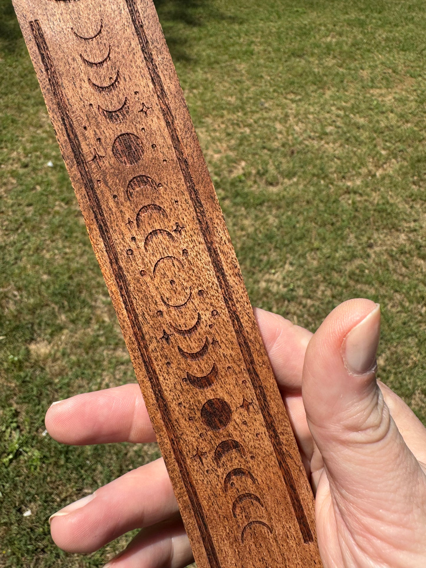 Moon Phase Stick Incense Holder Wood