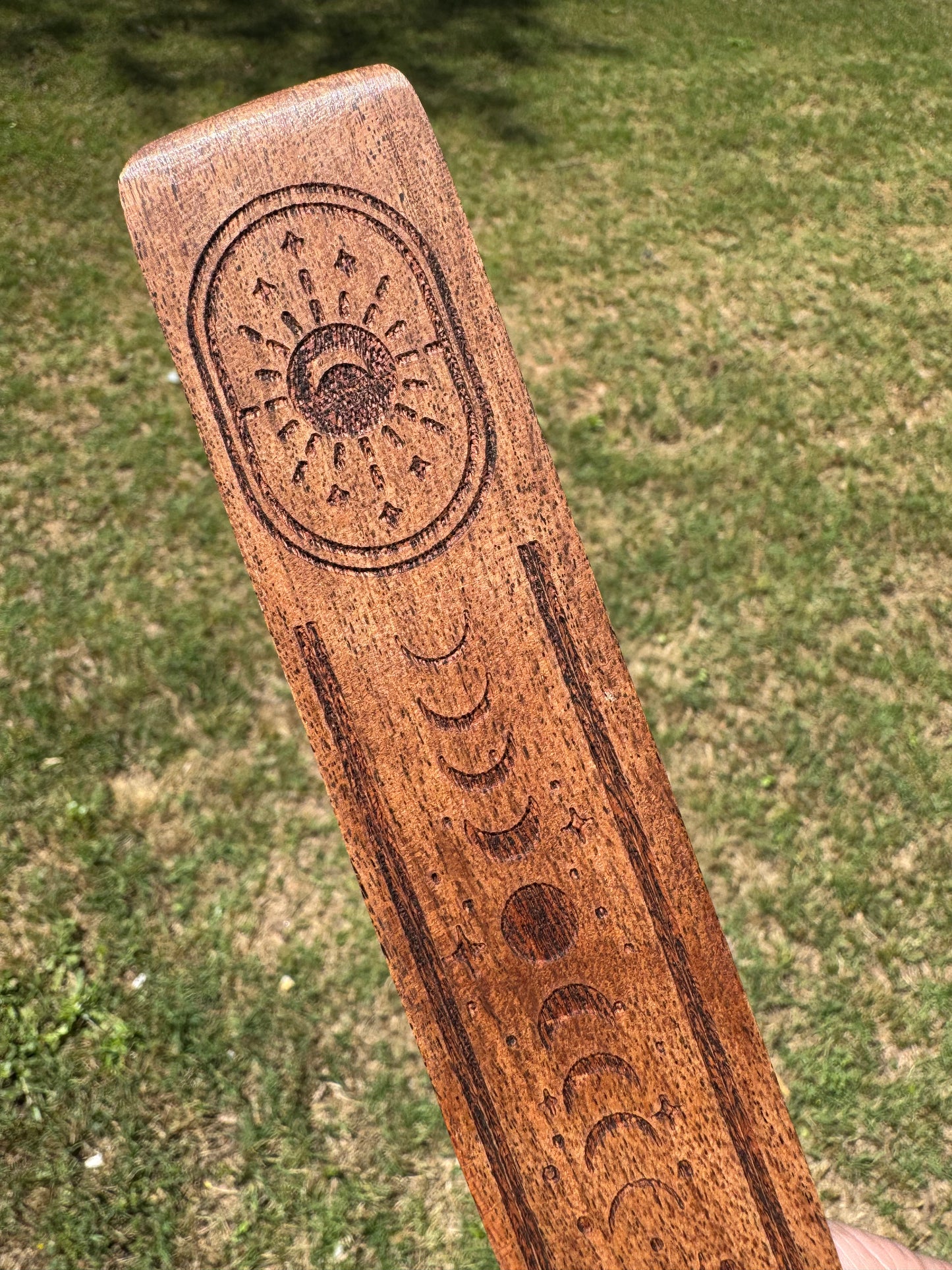 Moon Phase Stick Incense Holder Wood