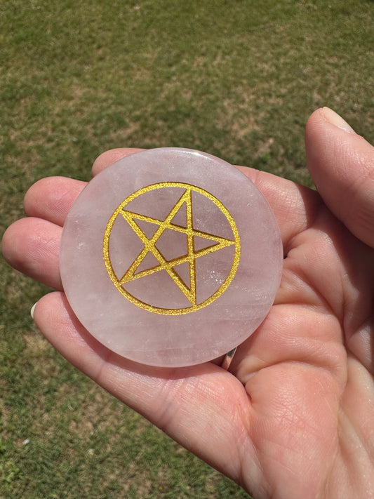 Pentagram Rose Quartz Altar Tile 3”