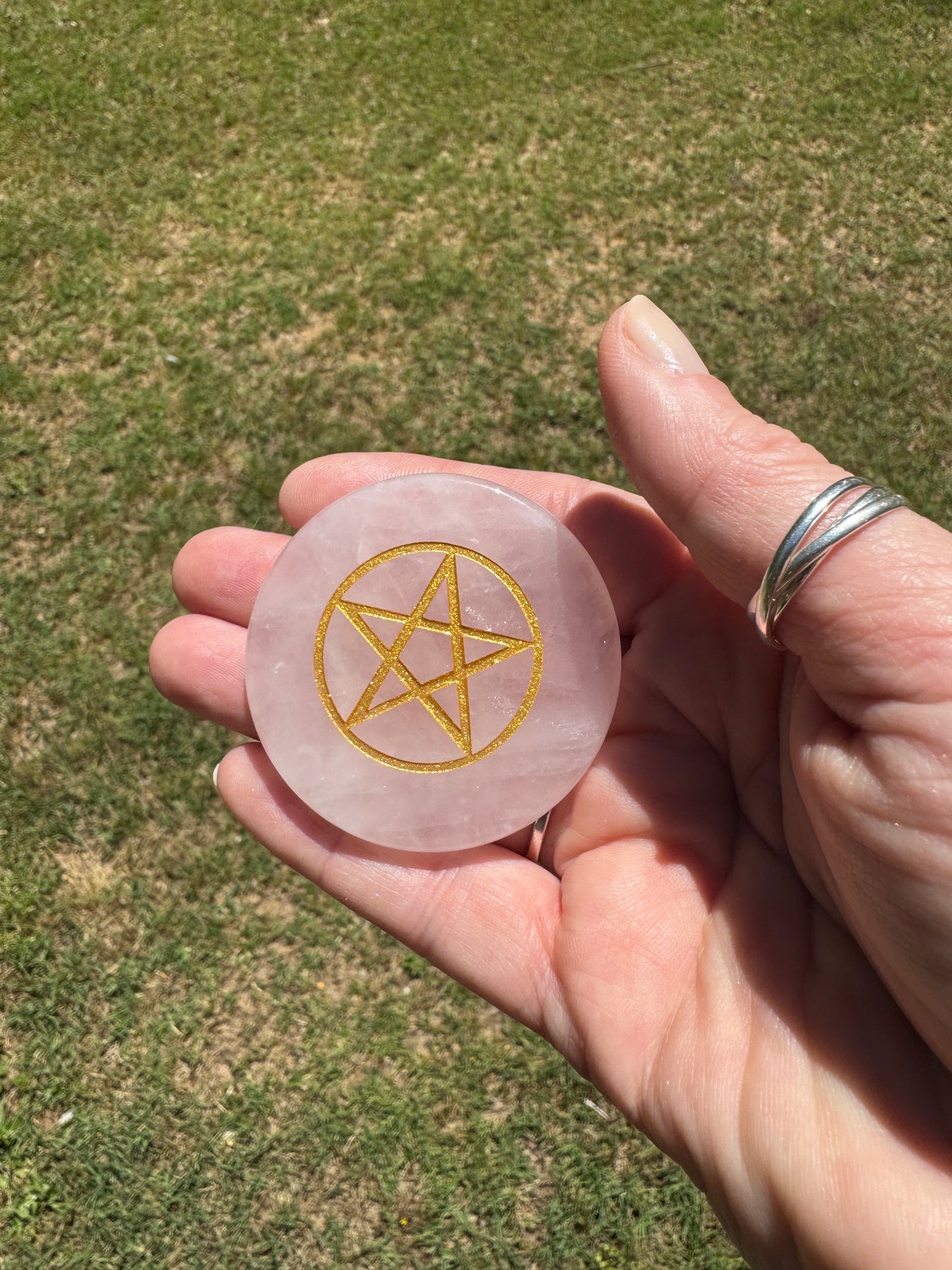 Pentagram Rose Quartz Altar Tile 3”