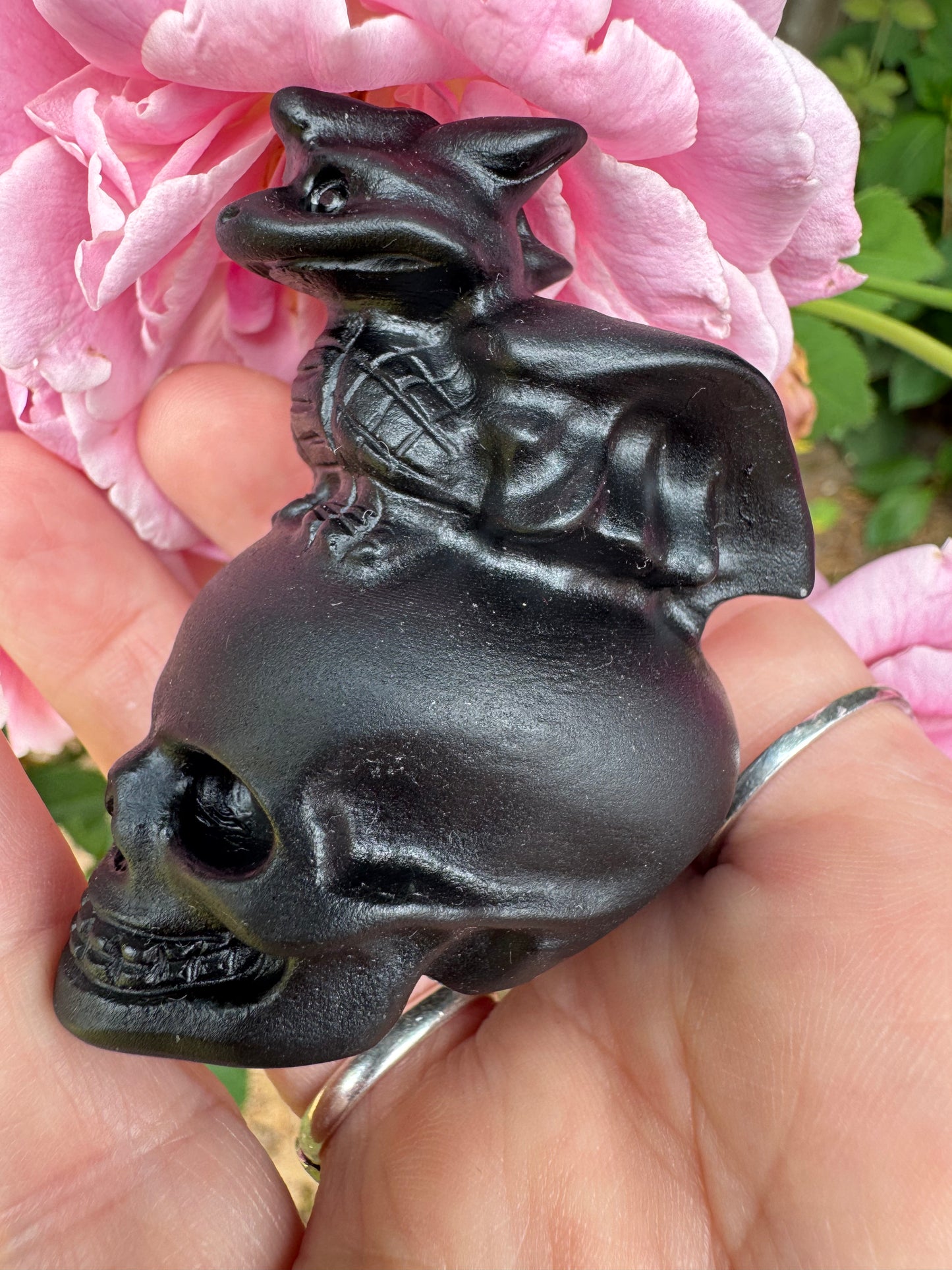 Obsidian Skull with Baby Dragon
