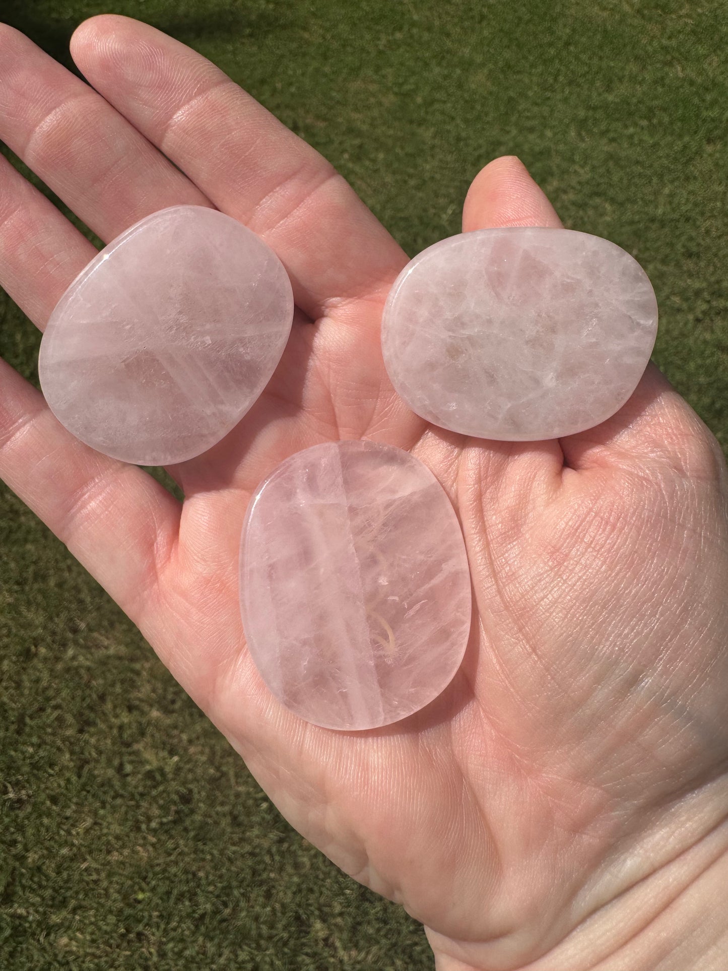 Triple Moon Rose Quartz Palm Stone Pocket Stone Altar Decor