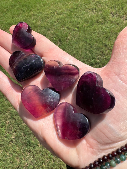 Dark Purple Fluorite Hearts