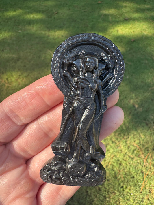 Hecate Statue Silver Sheen Obsidian Figure Hekate 3”