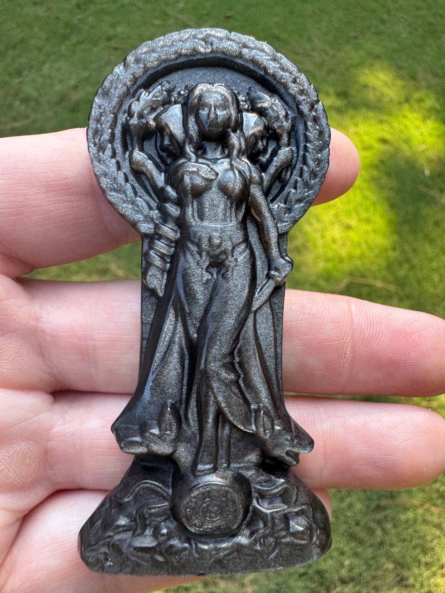 Hecate Statue Silver Sheen Obsidian Figure Hekate 3”