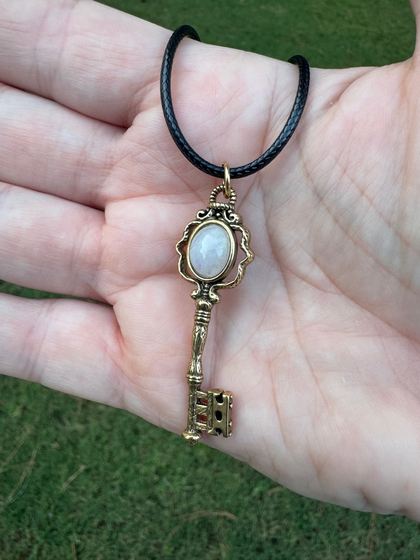 Gold Moonstone Key Pendant