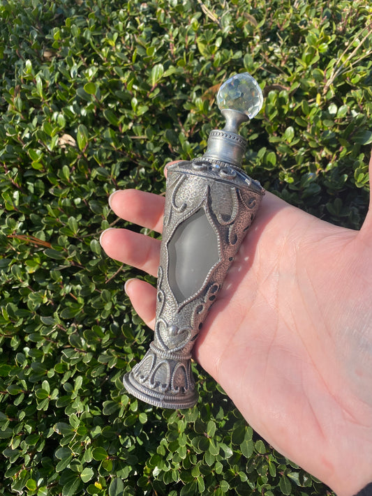 Tall Silver and Glass Elegant Vintage Perfume Oil Bottle