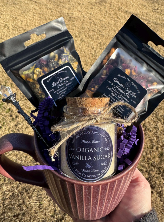 Tea Sampler w/Mug Aphrodite’s Self Love Tea & Lucid Dreams Tea Free Gift Wrap Vanilla Sugar Vintage Spoon Witchcraft  Magic