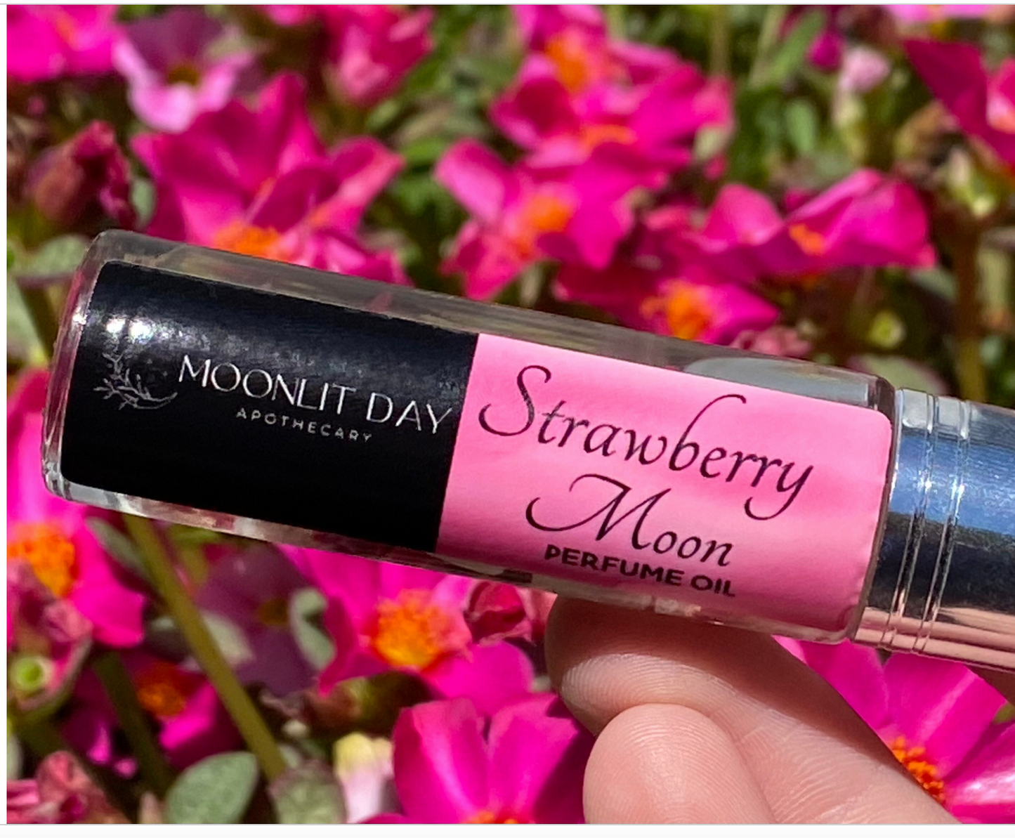 Strawberry Moon Perfume OilCrystal Infused Perfume Roller Aromatherapy Summer Scent Wicca June Full Moon