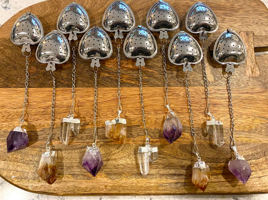 Crystal Tea Infuser Loose Leaf Tea Steeper Natural Raw Crystal Tea Ball Tea Lover Gift Present Free Gift Wrap Amethyst Citrine Silver