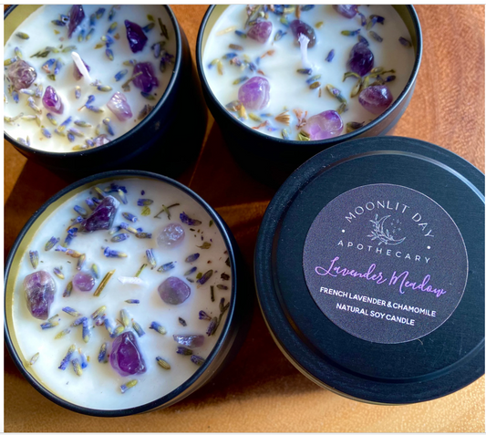 Lavender & Chamomile Candle *Free Giftwrap* Calming Stress Relief Aromatherapy Crystal Infused Organic Lavender and Chamomile Soy Wax