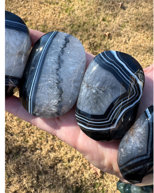 Beautiful Black Agate mixed w/ Quartz Palm Stones Free Gift Wrap