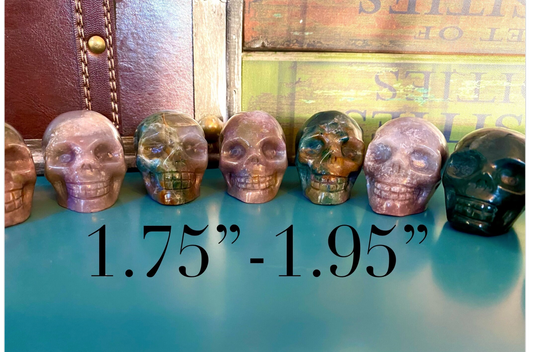 Ocean Jasper Skull Crystal Carving High Quality Hand Carved Stone 1.75”- 2" Green Purple Skulls Free Gift Wrap You Choose