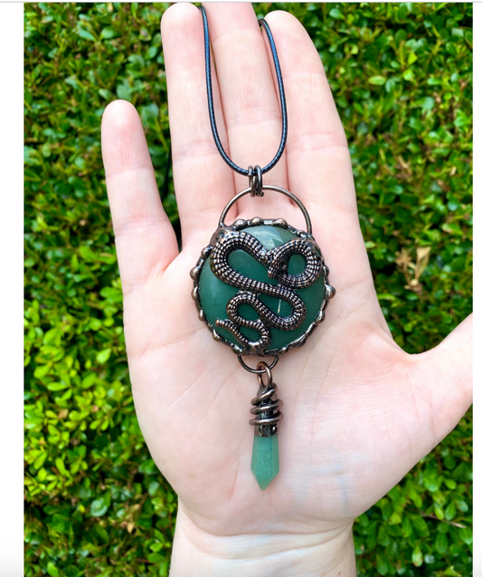 Aventurine Snake Pendant with Copper Necklace Free Gift Wrap Medusa Necklace Witchy Electroformed Statement Piece