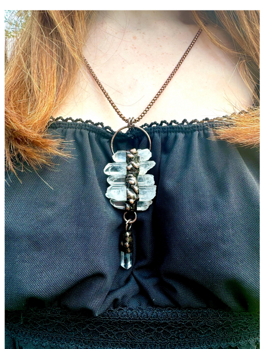 Clear Quartz and Copper Necklace Free Gift Wrap Witchy Jewelry Electroformed Statement Necklace