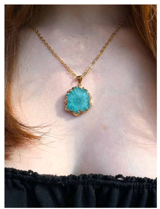 Blue Agate and Gold Hand Made Necklace Dyed Agate Free Gift Wrap Necklace Electroformed Statement Piece