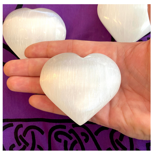 Selenite Hearts 3” Puffy Heart Stone Crystal Palm Stone Stone Free Gift Wrap
