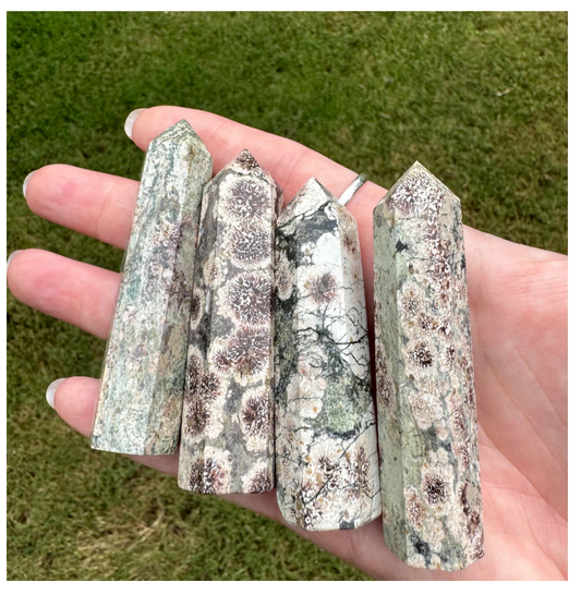 Green Sakura Flower Agate Towers Obelisks Free Gift Wrap